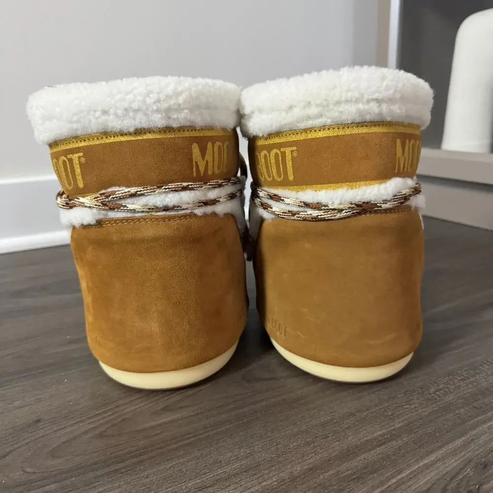 Moon Boot Icon Low Shearling Trim Wool 42/44 NEW Whiskey Brown Ivory Booties - Picture 5 of 8